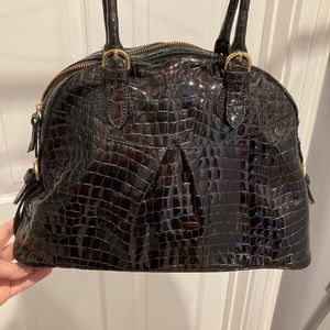 Italian embossed leather handbag.  NEVER USED.  Chocolate brown.